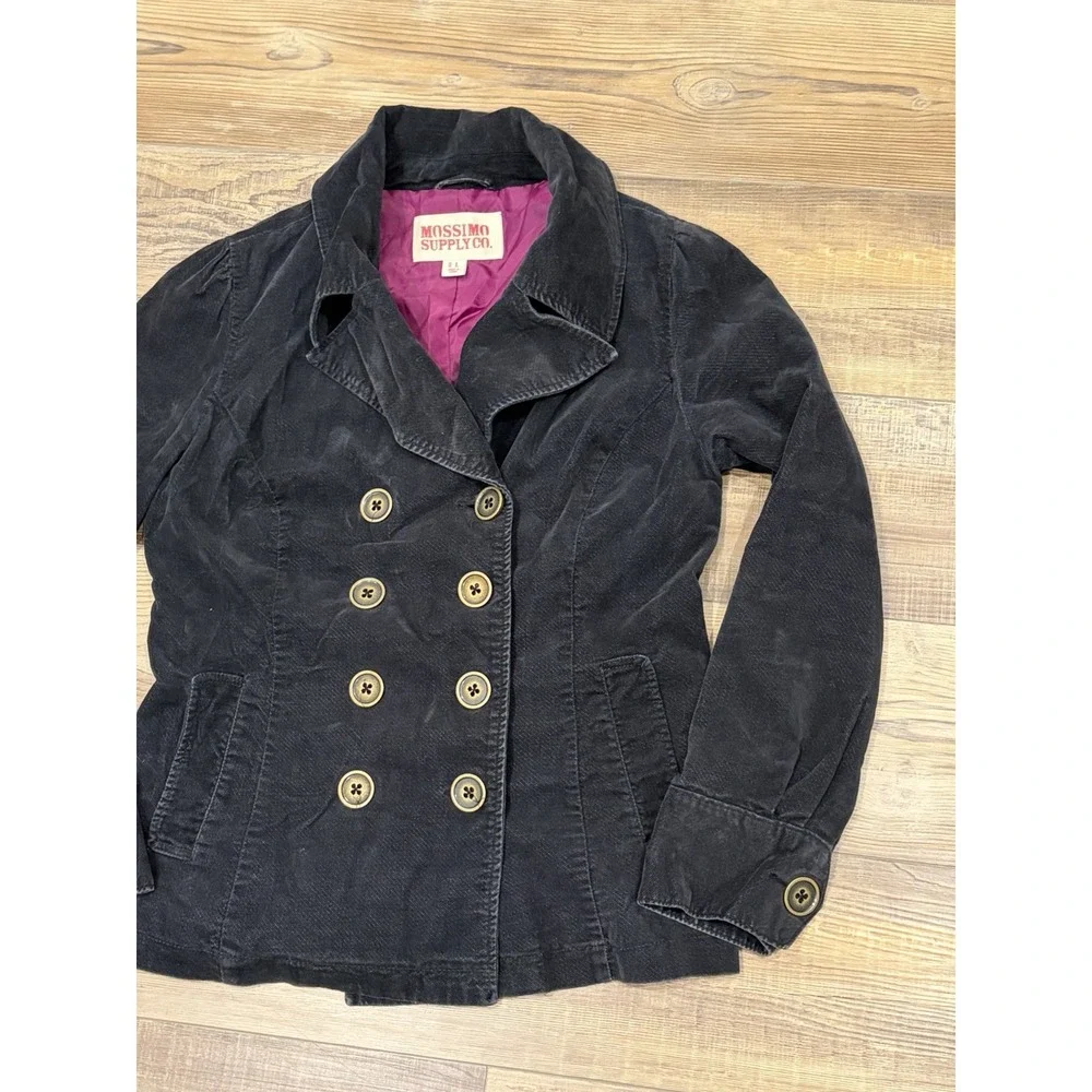 Mossimo Supply vintage Lg Y2K Black corduroy Pea jacket coat Pink Lining Buttons